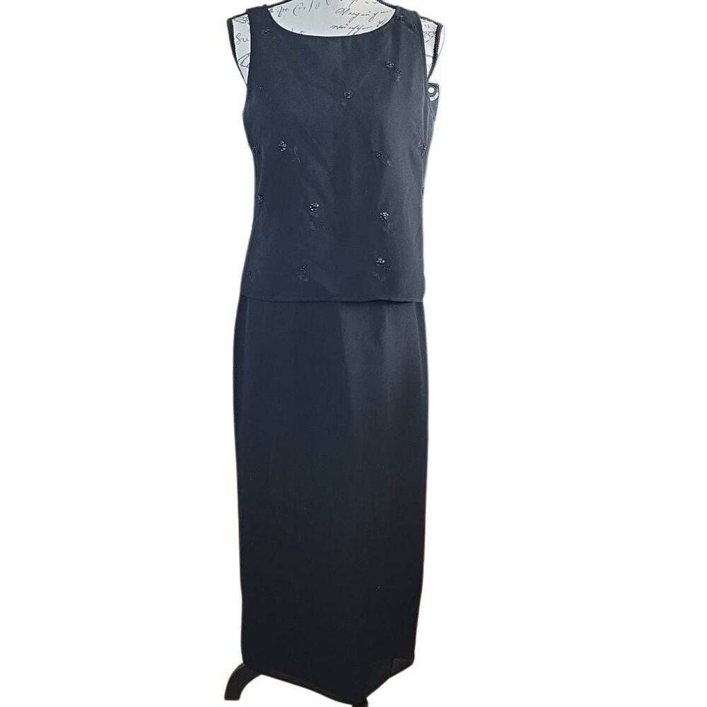 Jessica Howard Women's Size 8 Vntg Black 2 Piece Formal Tank Blouse Skirt Set